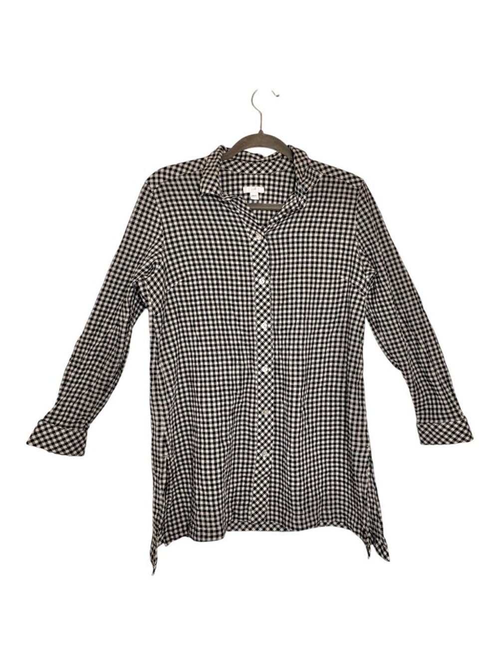 J.Jill Black Gingham Button Up Shirt Preppy French Minimalist Small